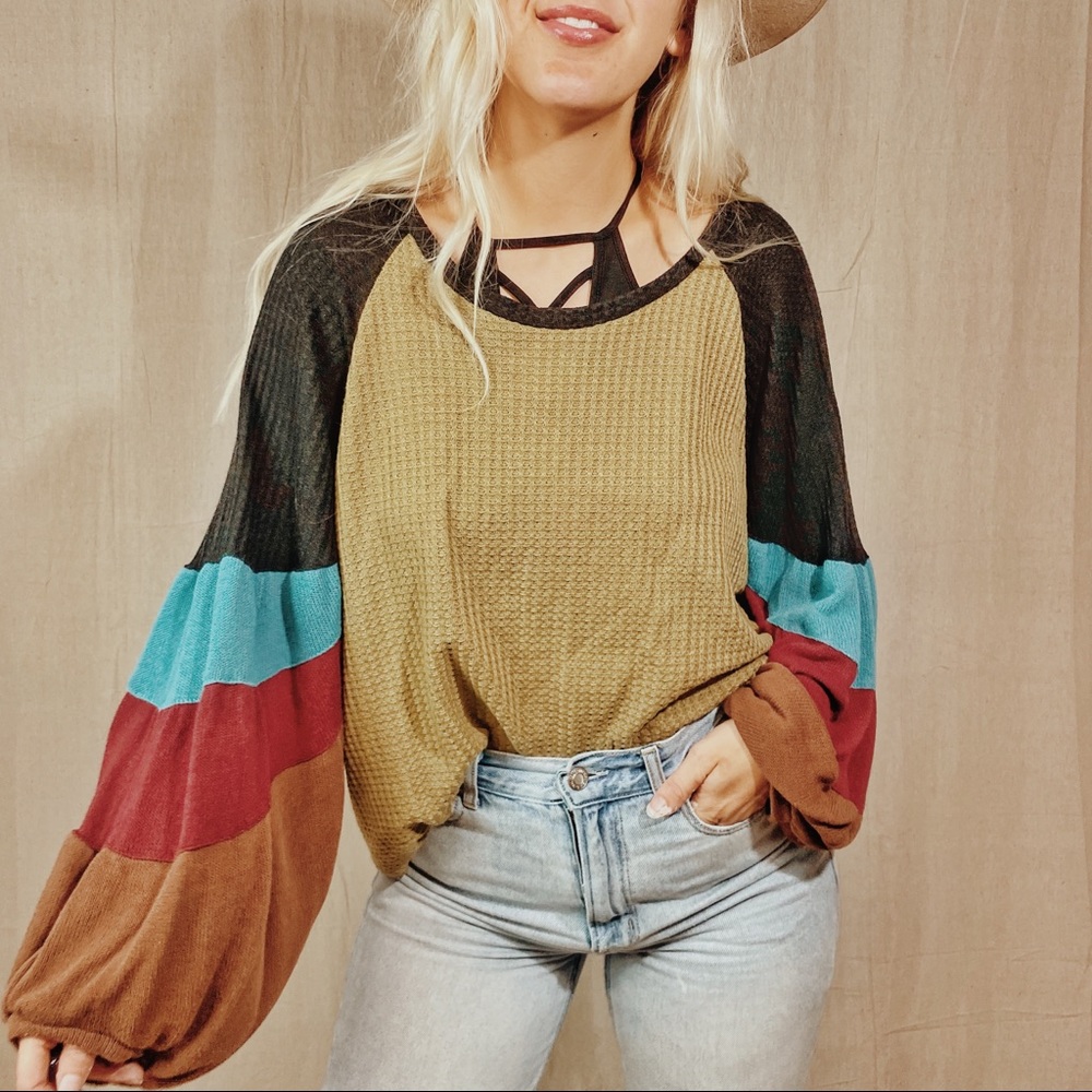 UMGEE | Olive green color block thermal tunic top